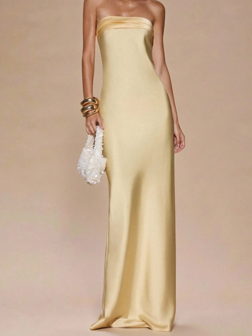 Light Yellow Minimalist Women's Sexy Strapless Backless Dress